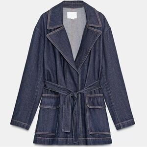Zara Dark Blue Denim Belted Jacket